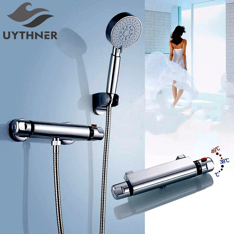 

Uythner Bathroom Full Copper Thermostatic Shower Faucet Mixer Tap Constant temperature control valve+ABS Handspray Chrome Finish