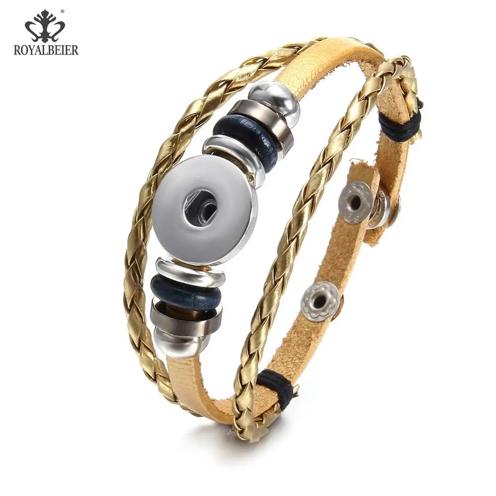 New Arrivals 15 Colors Cheaper PU Leather DIY Armband 18mm Snap Button Bracelet Jewelry SZ0281 - Окраска металла: SZ0578h