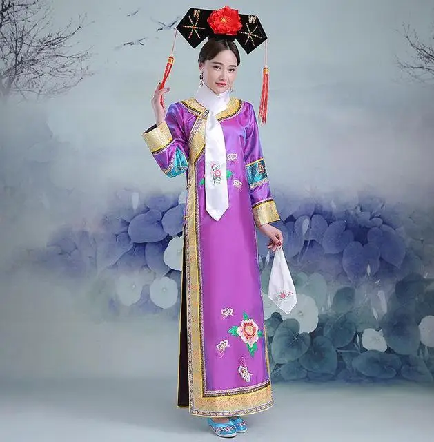 Высокое качество династии Цин драматургическое платье для женщин Китайский традиционный Древний Infanta костюм Пери театральный Халат Одежда для танцев - Цвет: Фиолетовый