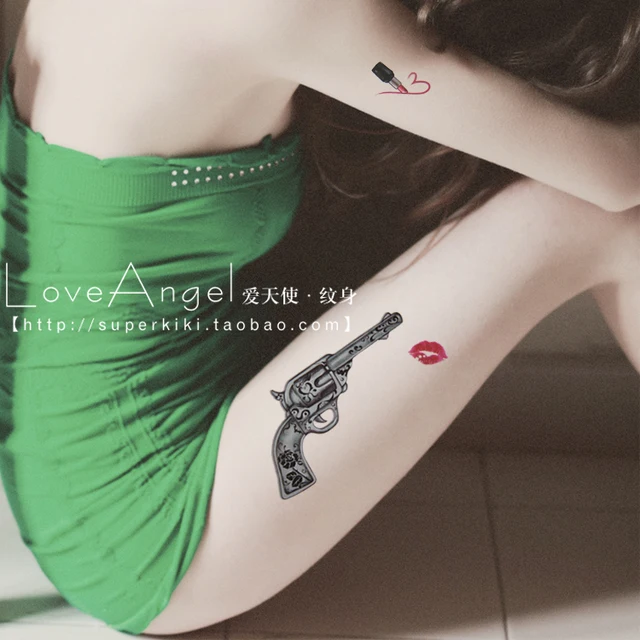 LEEMIN Temporary Tattoo, Gun And Lip,thigh/arm/back, Waterproof Tattoo Stickers Women LEEMIN Temporary Tattoo, Gun And Lip,thigh/arm/back, Waterproof Tattoo Stickers Women