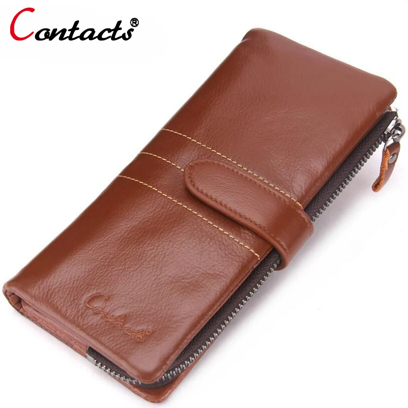 

Contact's Genuine Leather Men Wallets Male clutch Coin Purse Wallet phone bag Organizer Card Holder Long Male Money bag Designer