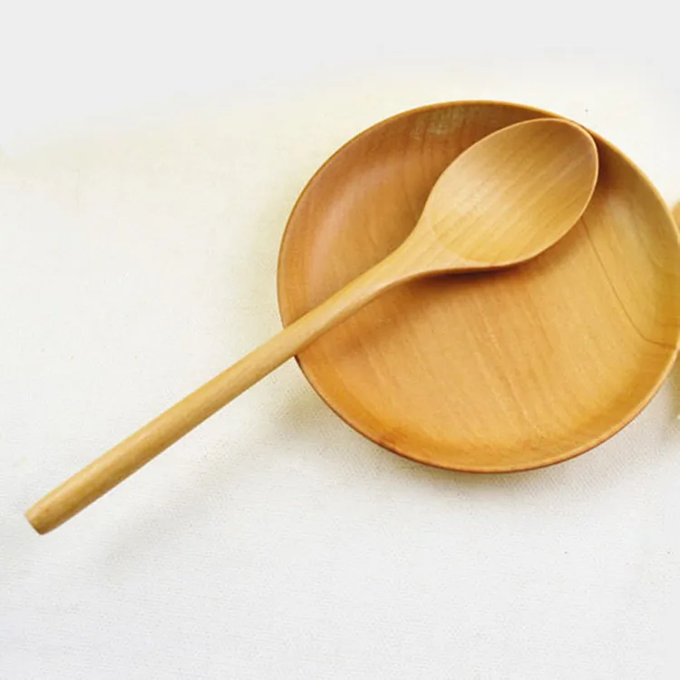 Round handle Chinese Wooden Spoon High Quality Raw Wood Spoons 19x4cm
