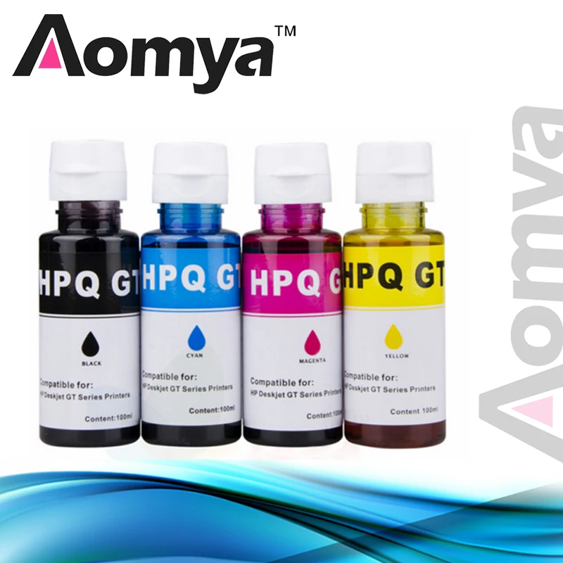 4X100ml Aomya Dye Ink Compatible For hp DeskJet GT5810 GT5820 GT51 GT52 GT Series Ink tank