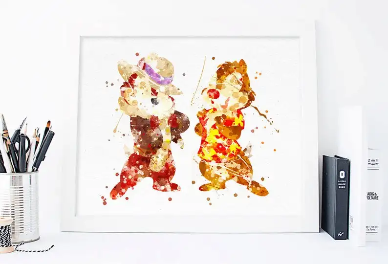 Chip and Dale print Watercolor Poster Kids Room Home wall Decor baby Nursery Art Gift idea | Дом и сад