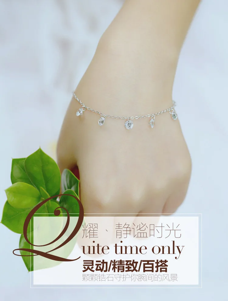 Free Shipping 925 Sterling Silver Bracelets Crystal Charm Silver Chain Bracelets Jewelry For Girl Srebrna bransoletka pulsera