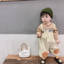 Комбинезон в Корейском стиле для девочек и мальчиков в стиле пэчворк модные детские штаны-шаровары для девочек 0-4 лет