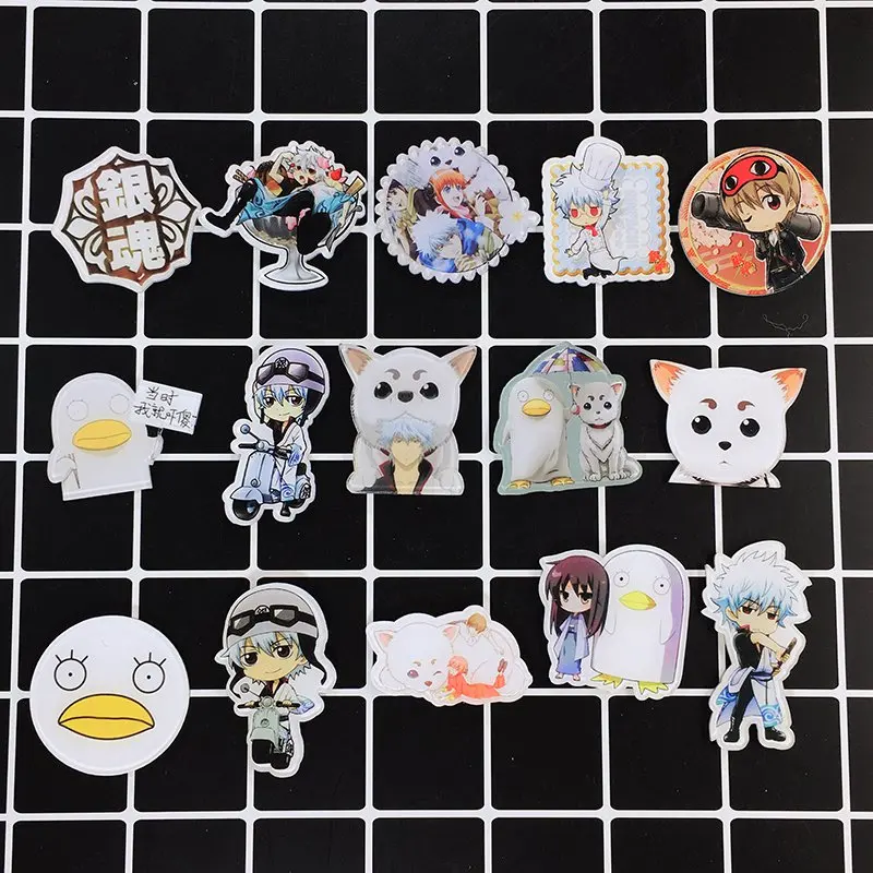 

26pcs/lot Anime Gintama Acrylic Badges Set irregular Icon Sakata Gintoki Kagura Breastpin Pins Backpack Clothes Decor Brooches