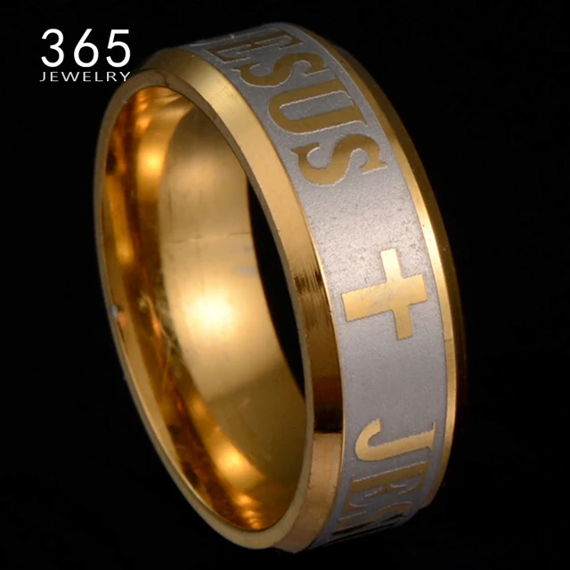 Top Quality Large Size 8mm Silver Gold Titanium Steel Rings Prayer Jesus Cross L Top Quality Large Size 8mm Silver Gold Titanium Steel Rings Prayer Jesus Cross L