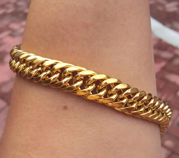 Mens Heavy Yellow Gold Filled Cuban Link Chain Bracelet 230mm Real Image Hosting By Tupianguanjia