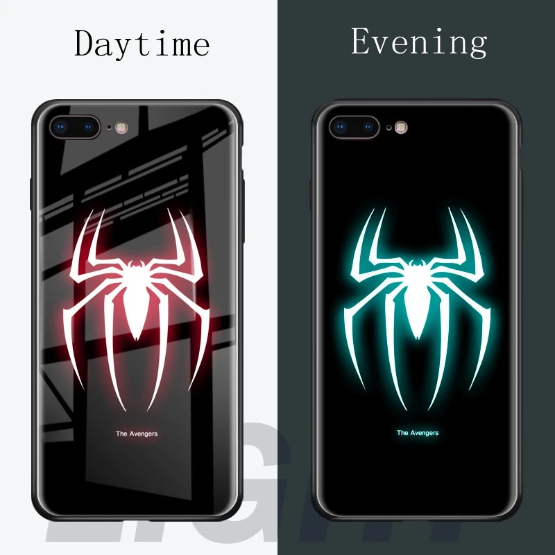 Роскошный светящийся чехол из закаленного стекла для iphone X 10 XS MAX XR 6 6S 7 8 plus чехол для телефона Marvel, Бэтмен, Капитан Америка, Железный человек
