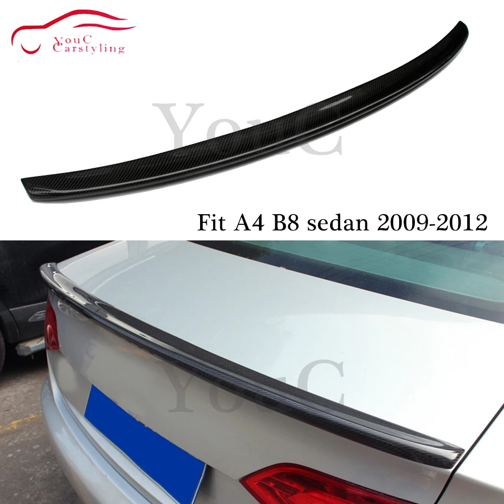 S4 Style Carbon Fiber Rear Spoiler Wing Trunk Boot Lip Splitter for Audi A4 B8 4-door sedan 2009 2010 2011 2012 | Автомобили и