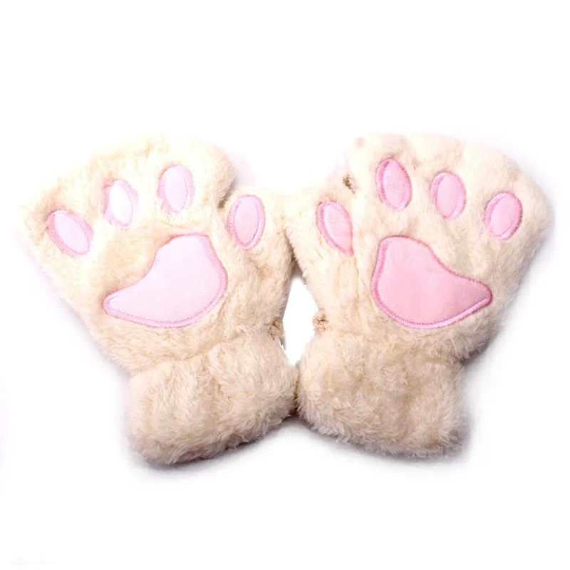 Детские перчатки с милыми лапами, детские зимние толстые теплые перчатки для мальчиков и девочек, плюшевые детские варежки для детей, короткие перчатки с полупальцами