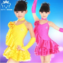 ; Лидер продаж; одежда для латинских танцев для девочек; танцевальная одежда для девочек; детская одежда для соревнований; цвет розовый, желтый; 110-140 см