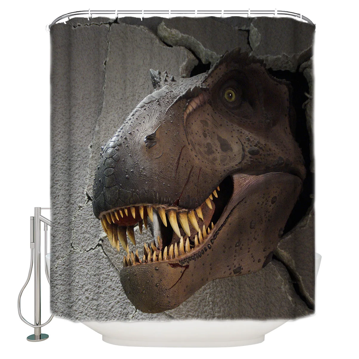 

Dinosaur Crack Tyrannosaurus Ancient Dinosaur World Waterproof Shower Curtain Bathroom Decor Sets with 12 Hooks