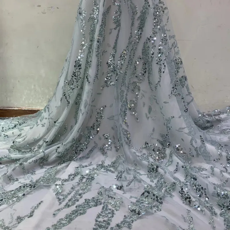 

FolaSade African French Net Embroidery Sequins Tulle Lace Fabric For Nigerian Party Dress Noble Crystal Beads Lace Fabric Wo101