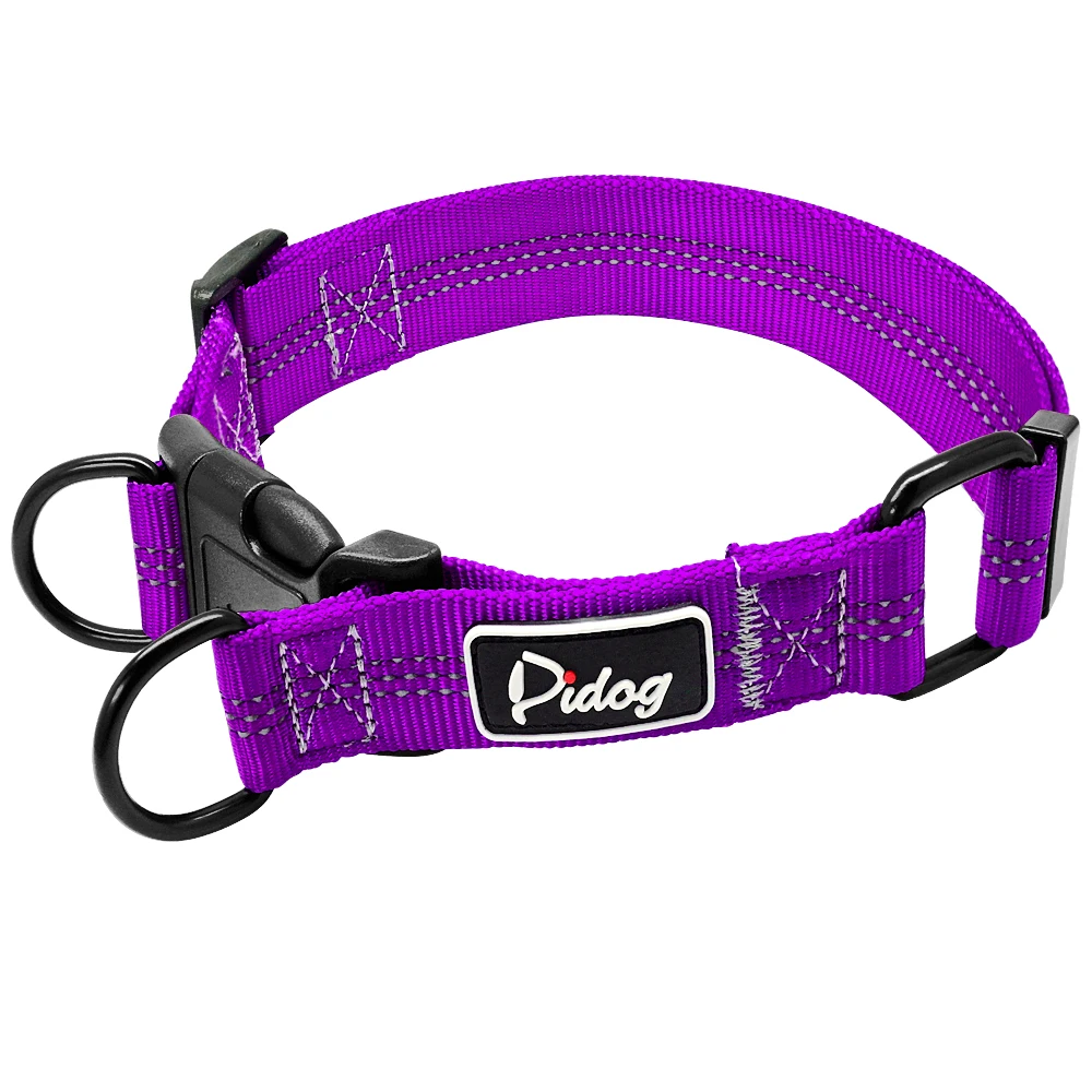 Purple Collar Светоотражающий собачий ошейник и поводок, набор нейлоновых ошейников для щенков, поводок для собак, тренировочный поводок для средних и больших собак, питбуль - Цвет: Purple Collar