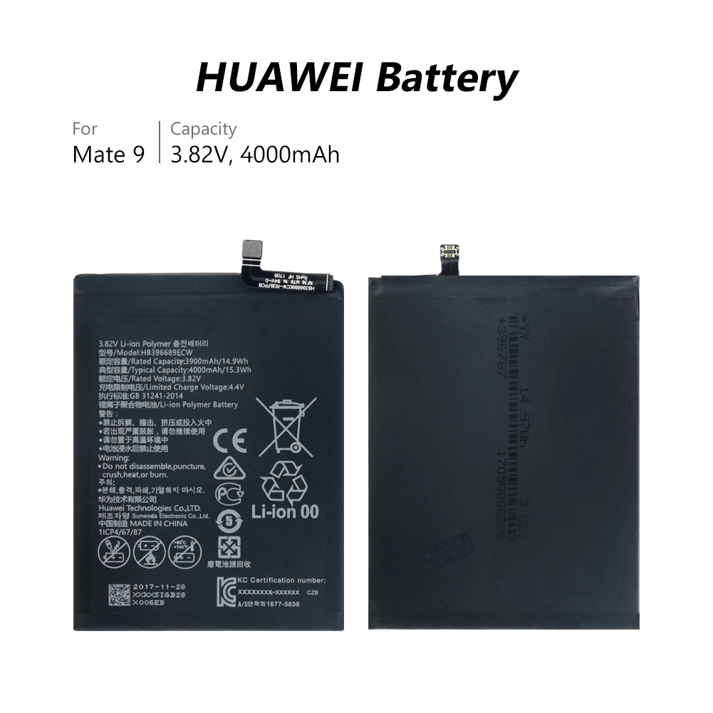 Телефон Батарея HB396689ECW 3,82 V 4000 мА/ч, литий-ионный аккумулятор Батарея для huawei Коврики 9/Коврики 9 Pro LON-L29 MHA-L09 MHA-L29 MHA-TL00