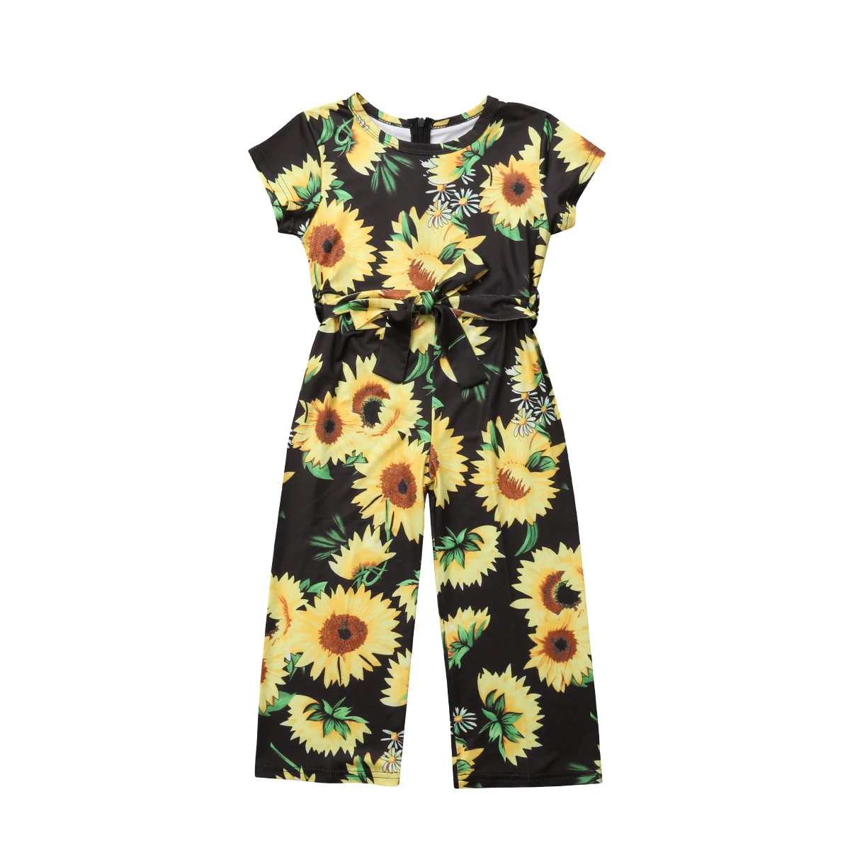 

1-6Y Kids Baby Girl Sunflower Clothes Short Sleeve Belt Floral Romper Jumpsuit Playsuit Outfits Sunsuit