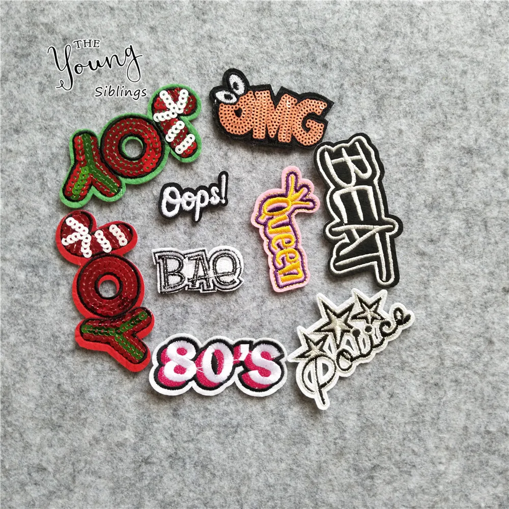 

Letter OMG JOY BAE Embroidered Patch Cap Clothes Stickers Bag Iron Applique Stripes Apparel Sewing DIY Clothing Accessories