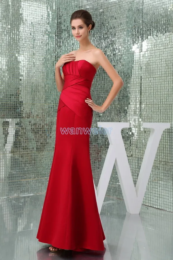 

free shipping modest 2016 new design hot sale tube top pleat custom size mermaid plus size gown beach long red Bridesmaid Dress
