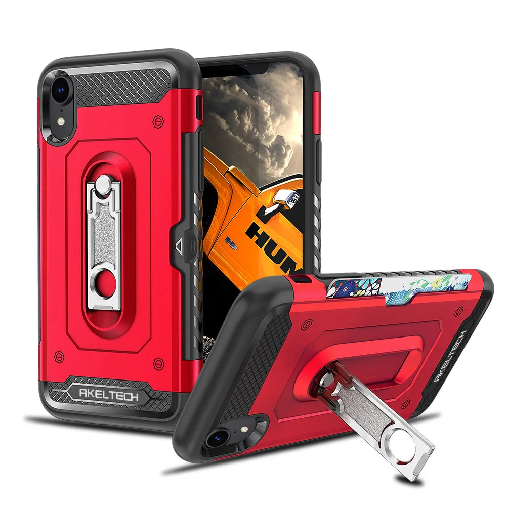 For iPhone XR Case 2in1 Soft TPU &amp Hard Back Armor With Metal Kickstand Card Holder Anti Shock Cover Apple |