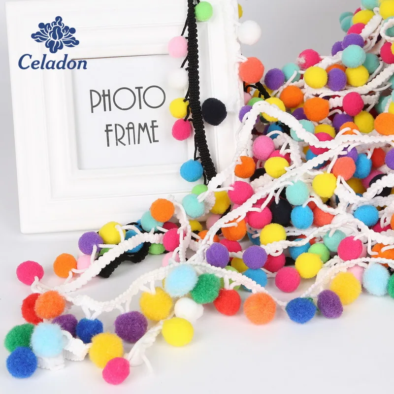 

2 Yard 18mm Pompom Ball Lace Tassel Trim Ball Fringe Ribbon For Sewing Wedding Decoration DIY Sewing Accessory