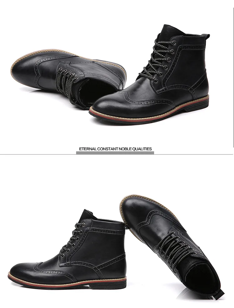 Г. Осенние новые мужские ботинки Большие размеры 38-47, винтажные мужские ботинки с перфорацией типа «броги» в студенческом стиле повседневные модные теплые ботинки на шнуровке для мужчин коричневого цвета