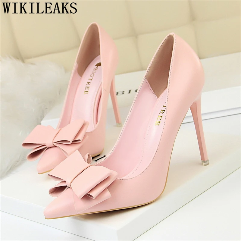 

extreme high heels Butterfly-knot pink heels bigtree shoes office shoes women black pumps dress shoes women zapatos mujer tacon