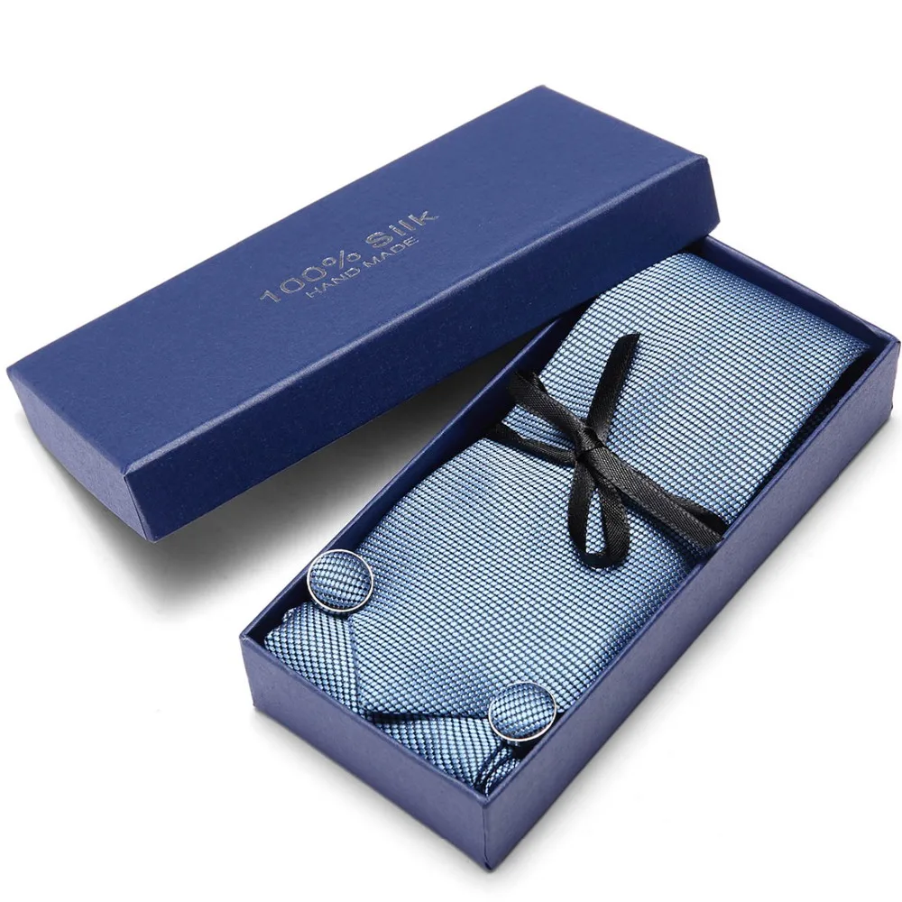 

Joy alice Mens Ties Solid Blue Tie Hanky Cufflink Set Men's Business Gift Ties For Men gravata Free Shipping gift box packing
