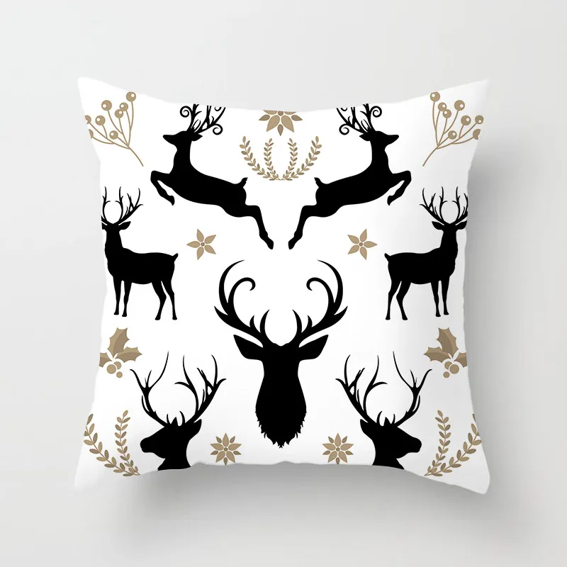 

Fuwatacchi Merry Christmas Cushion Cover Black White Red Cartoon Deer Star Snow Pillow Cover Home Sofa Decorative Pillowcase