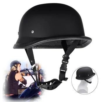 

Motorcycle German Half Open Face Helmet DOT Chopper Cruiser Biker Scooter Black
