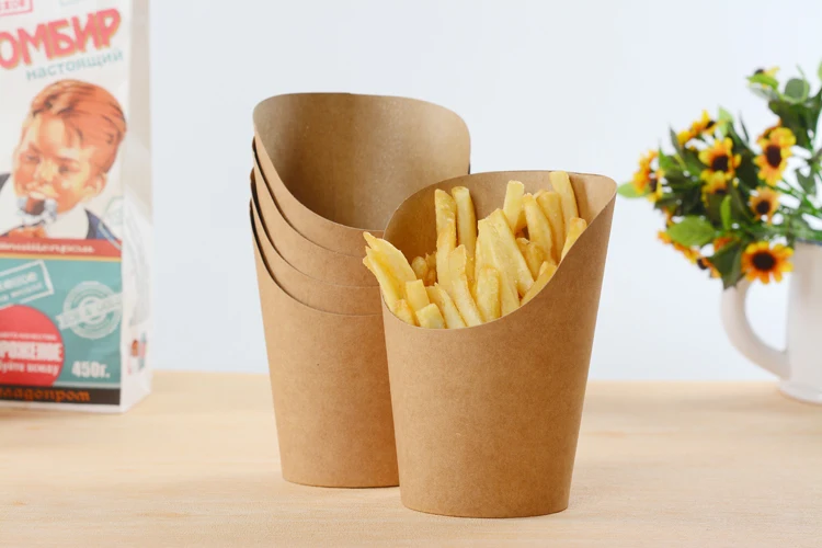 

100pcs 14oz egg cup food packing bevelled kraft cup potato chips cup Fried chicken box free shipping