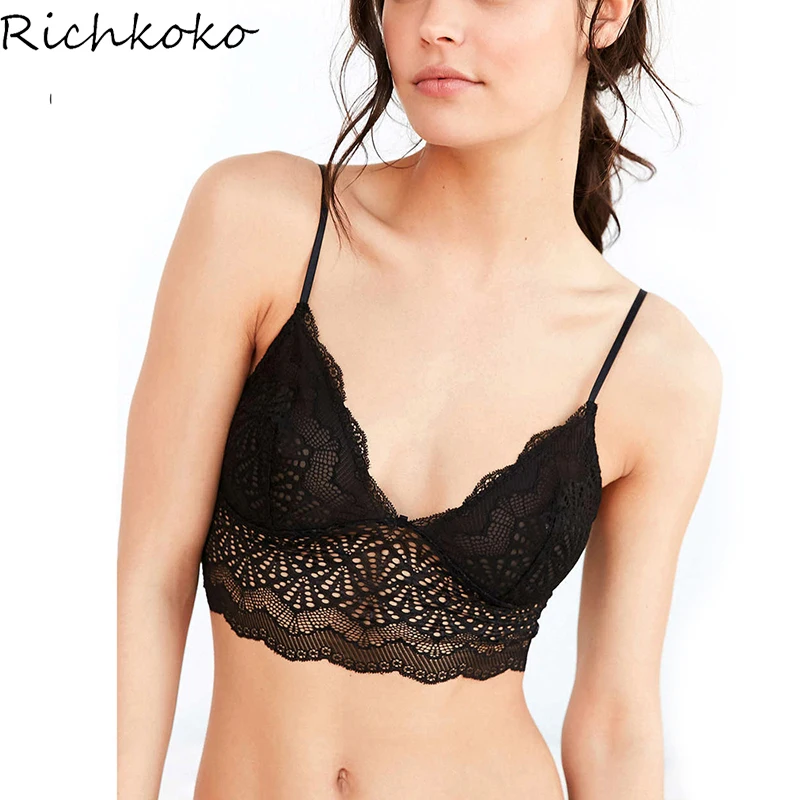 Richkoko 2017 Apparel Black Lace Nets Sexy Push Up Adjustable Spaghetti