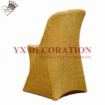 

Nice Looking Gold Folding Lycra Spandex Chair Cover Back With Shiny Sequin Fabric Decoration