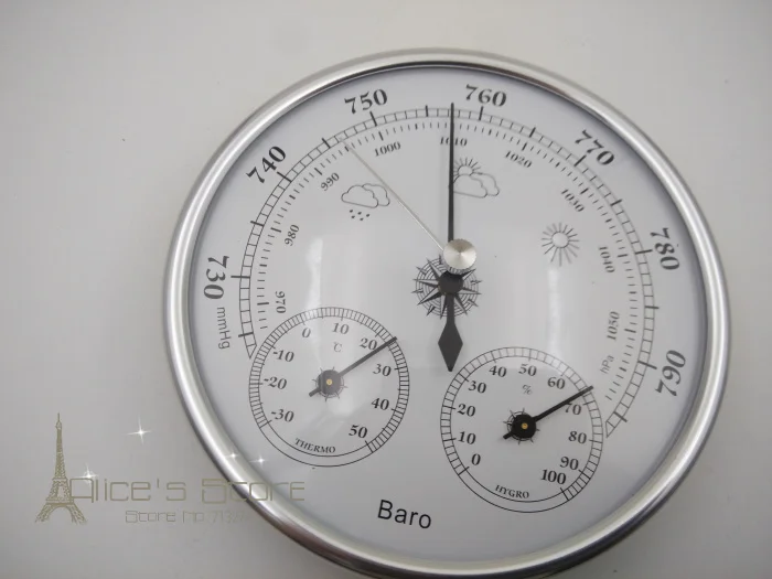 

New 1pcs Quality Precision Aneroid 128mm 3 in 1 Barometer With Thermometer and Hygrometer Humidity Silver Outdoor Fishing