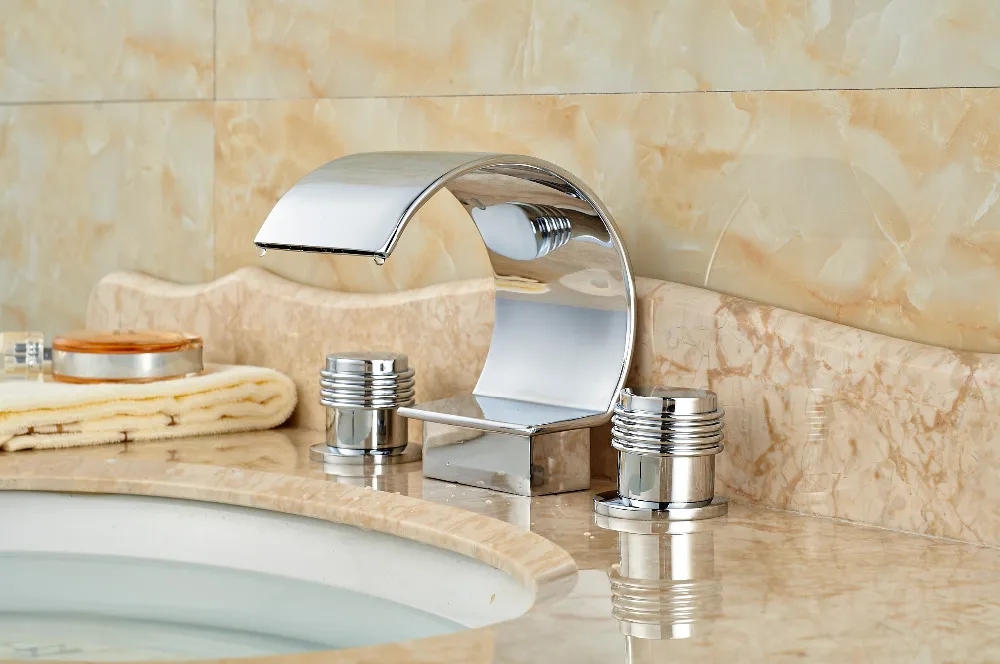

Double Cross Handles Bathroom Sink Faucet Deck Mount 3pcs Mixer Tap Chrome