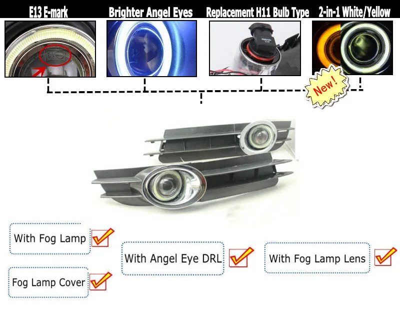 Для Audi A6 C5 4F 2005-2008 3-в-1 белый Ангельские глазки DRL желтый сигнал светильник H11 галогенные/Ксеноновые E13 туман светильник с объектив проектора