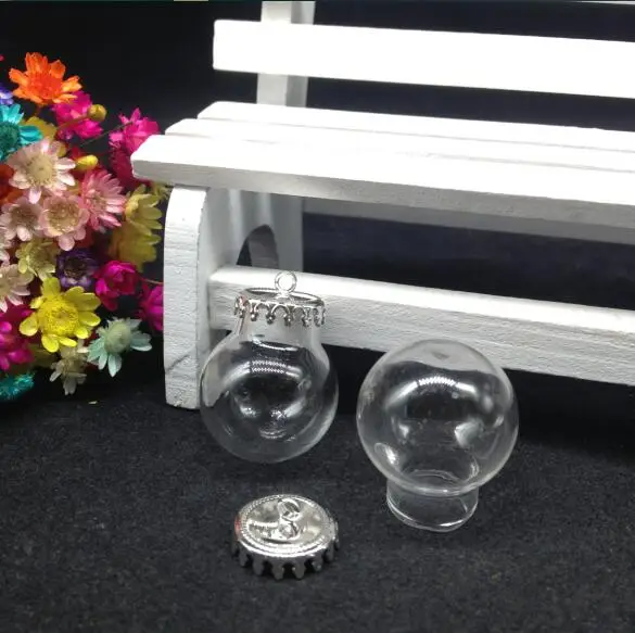 300 шт 20*12 мм прозрачный шар стеклянный круглый шар orb с короной базовые результаты стеклянные Пузырьковые крышки банки DIY стеклянный кулон в виде флакона - Цвет: silver