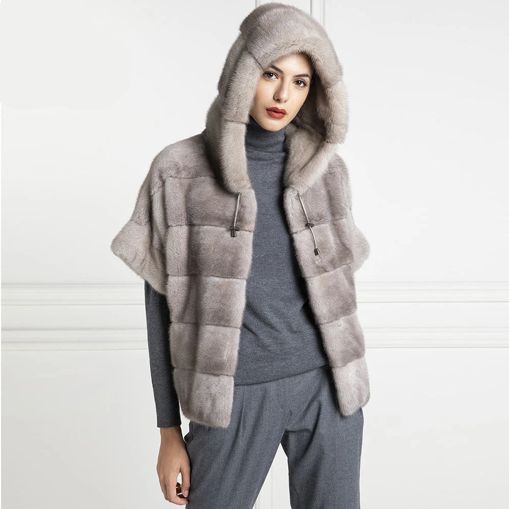 

TOPFUR 2019 Winter Short Coats Real Fur Coat Women Natural Mink Fur Cost With Fur Hood Short Sleeves Women Real Fur Customized