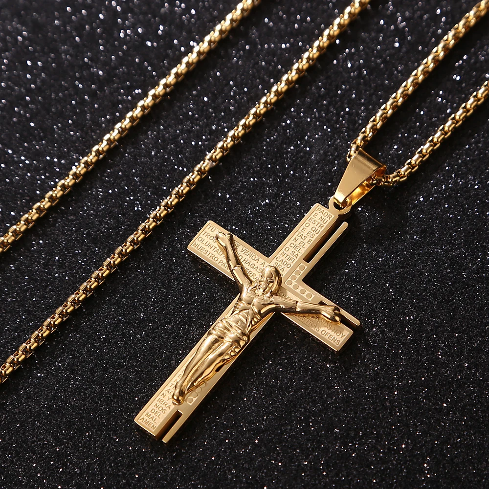 Aokarry Stylish Stainless Steel Necklace for Men Cross Shape with Vintage Scripture Pendant Necklace Aokarry Stylish Stainless Steel Necklace for Men Cross Shape with Vintage Scripture Pendant Necklace
