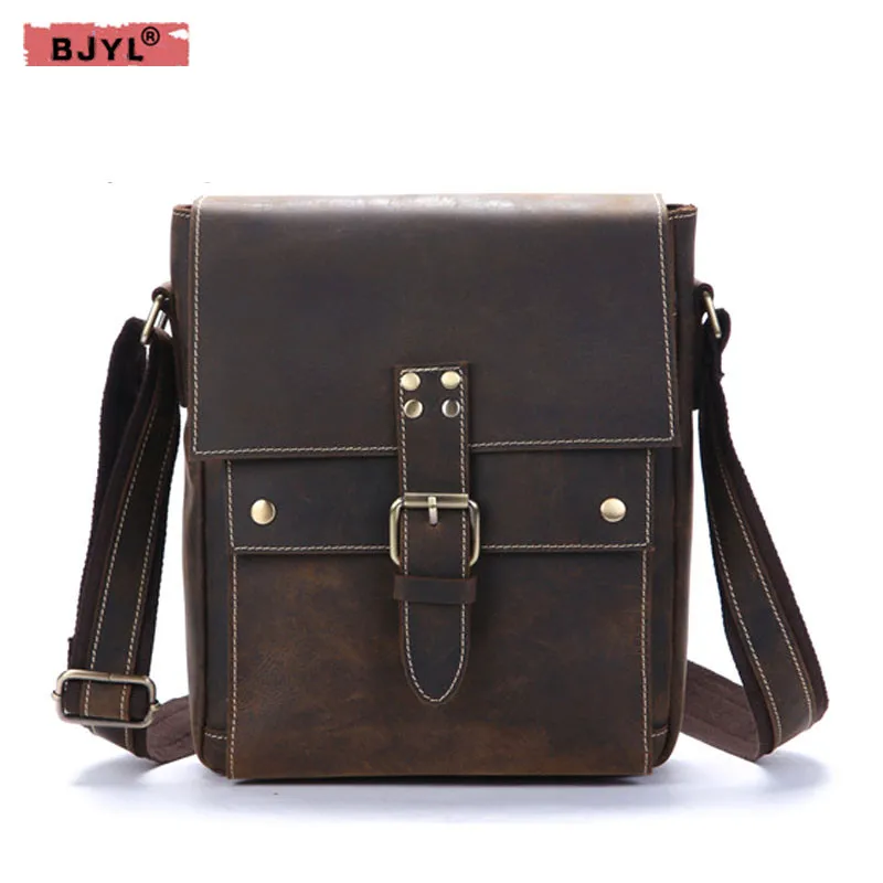 

BJYL The first layer of leather Men shoulder bag small Vertical section Bag diagonal package sand skin men's messenger bag