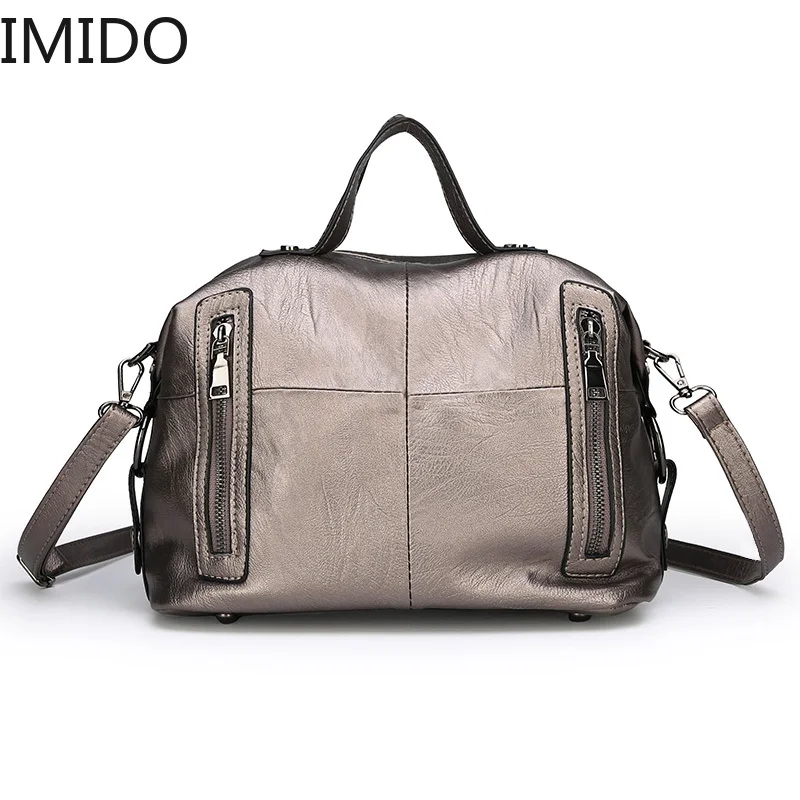 

IMIDO Women Vintage Leather Handbag Gold Large Shoulder Bag For Female Luxury Black Big 2019 New Handbags Casual Tote Bags Bolsa