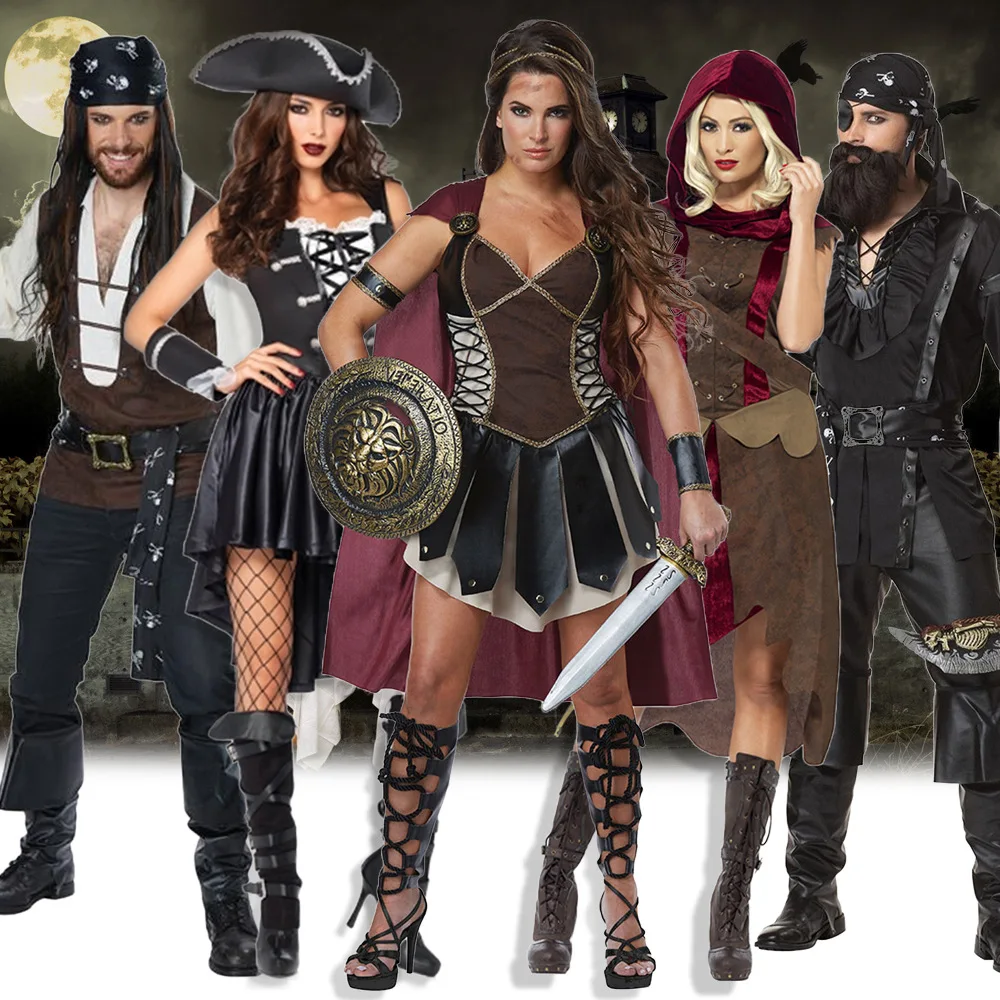 

Robin Hood Pirate Costume Adult Cosplay Fancy Dress Carnival captain pirates caribbean Halloween Cosplay Costume For Women Men