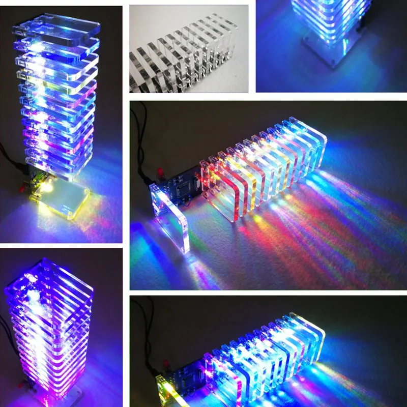 

LEORY Audio RC Spectrum DAC 13 PCS Crystal Board 3D LED Light Cube Kit LED Music Spectrum Analyzer For Music MP3 Amplifier