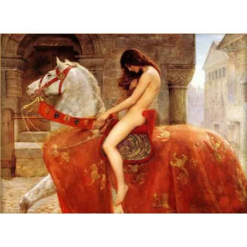 

5D DIY diamond painting lady godiv naked horse ride full drill round diamond embroidery cross stitch mosaic picture gift