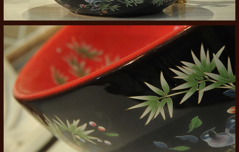 Counter Top porcelain wash basin bathroom sinks ceramic bowl wash basin flower and bird (9)