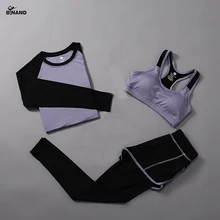 BINAND 3 шт женский костюм для фитнеса и йоги футболка и спортивный бюстгальтер и спортивные штаны Набор для йоги одежда быстросохнущая тренировочная спортивная одежда