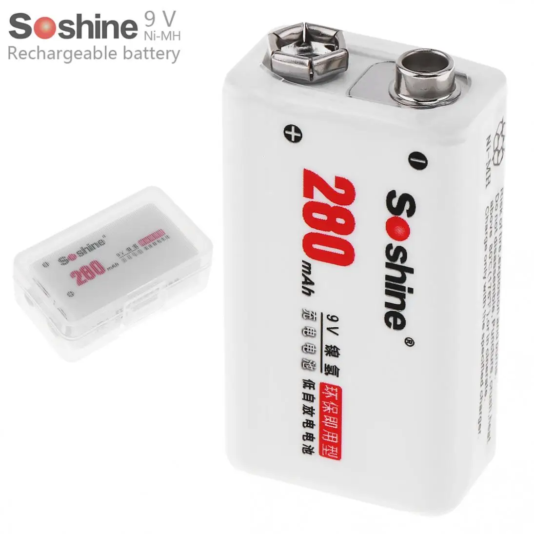 

Soshine 9V 6F22 280mAh Ni-MH Rechargeable Battery + Portable Battery Box for Microphones / Instruments Meters