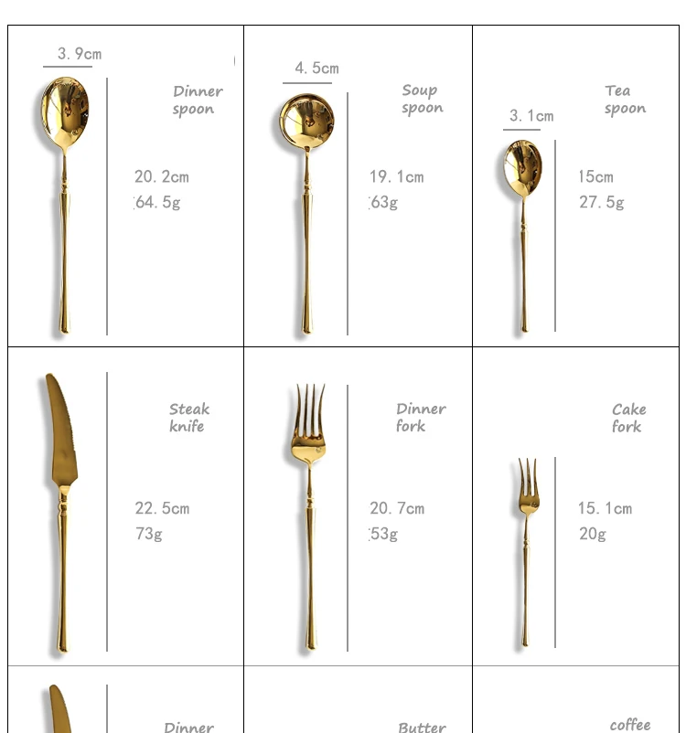 18/10 Золотой набор столовых приборов из нержавеющей стали, зеркальная полировка, столовая посуда, столовый нож, вилка, продукты, инструменты, кухонные аксессуары