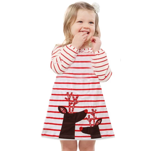 

Red Stripped Girls Cartoon Embroidery Santa Claus Dress Princess Dress for Girl Party Dress Baby Girl's Christmas Cotton Clothes